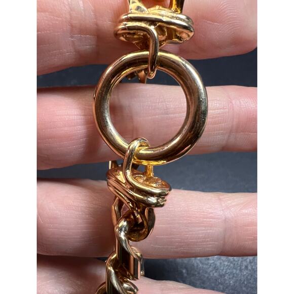 Chunky Gold Tone Curb Chain O-Ring Toggle Clasp Bracelet Costume Jewelry - Picture 8 of 13